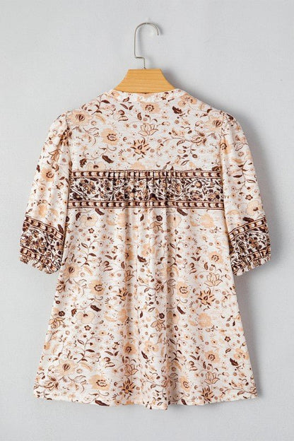 Boho Floral Half Placket Short Sleeve Blouse - Bitsy Gypsy Boutique