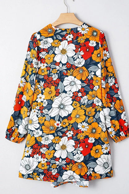 Boho Floral Print V-Neck Mini Dress with Pockets - Bitsy Gypsy Boutique