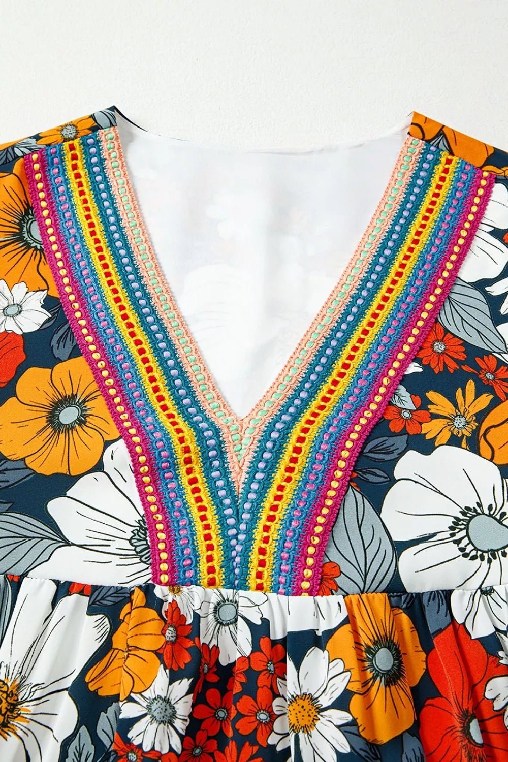 Boho Floral Print V-Neck Mini Dress with Pockets - Bitsy Gypsy Boutique