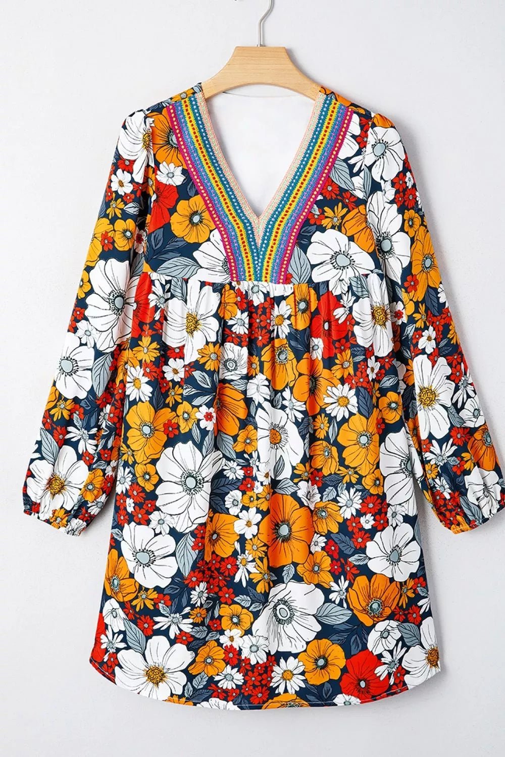 Boho Floral Print V-Neck Mini Dress with Pockets - Bitsy Gypsy Boutique
