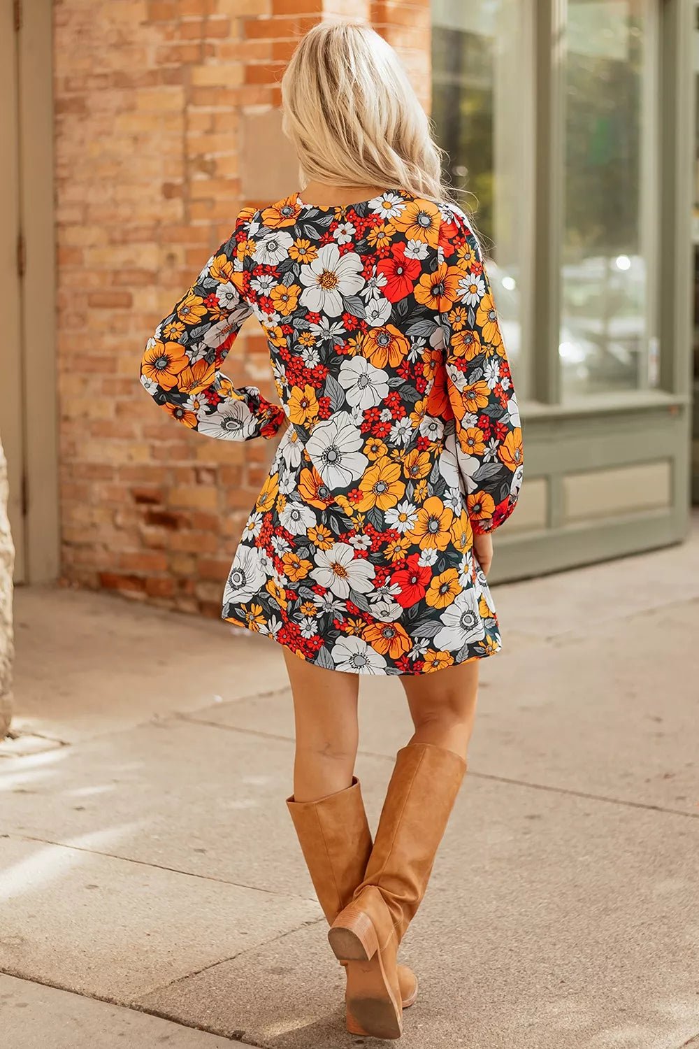 Boho Floral Print V-Neck Mini Dress with Pockets - Bitsy Gypsy Boutique