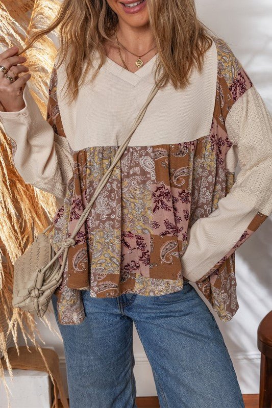 Boho Paisley Patchwork Long Sleeve Top - Bitsy Gypsy Boutique