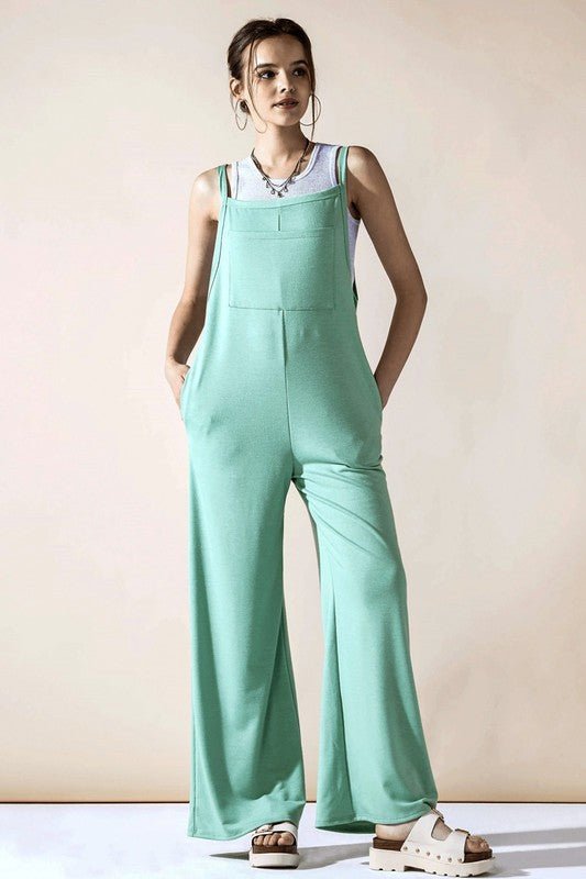 Boho Terry Wide Leg Jumpsuits with Pocket - Bitsy Gypsy Boutique
