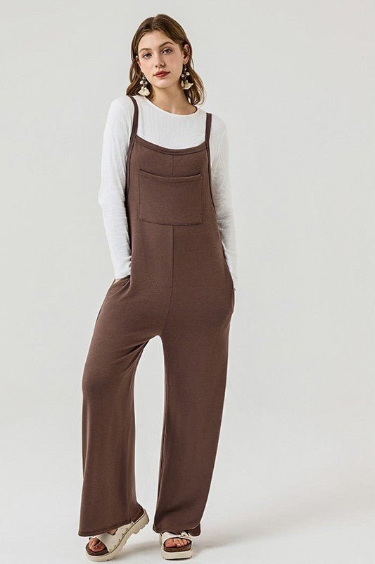 Boho Terry Wide Leg Jumpsuits with Pocket - Bitsy Gypsy Boutique