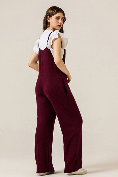 Boho Terry Wide Leg Jumpsuits with Pocket - Bitsy Gypsy Boutique