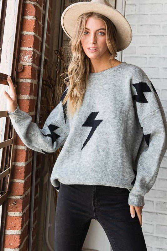 BOLT LONG SLEEVE CREW NECK SWEATER - Bitsy Gypsy Boutique