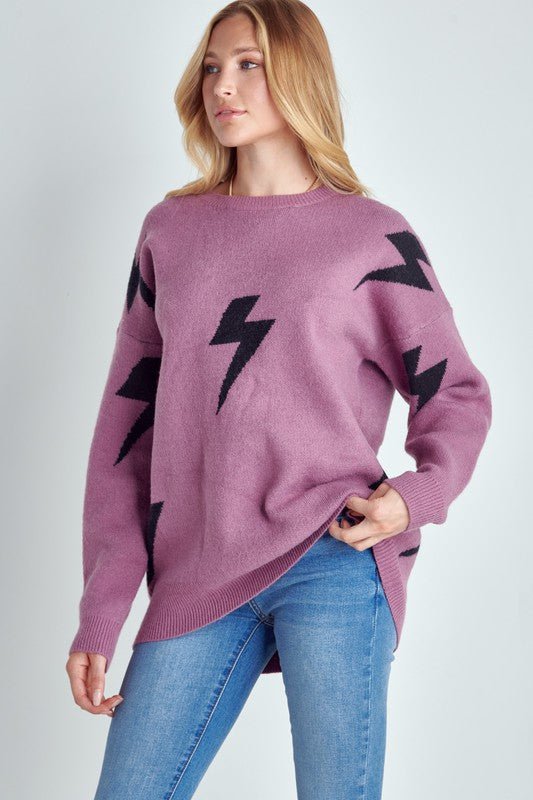 BOLT LONG SLEEVE CREW NECK SWEATER - Bitsy Gypsy Boutique