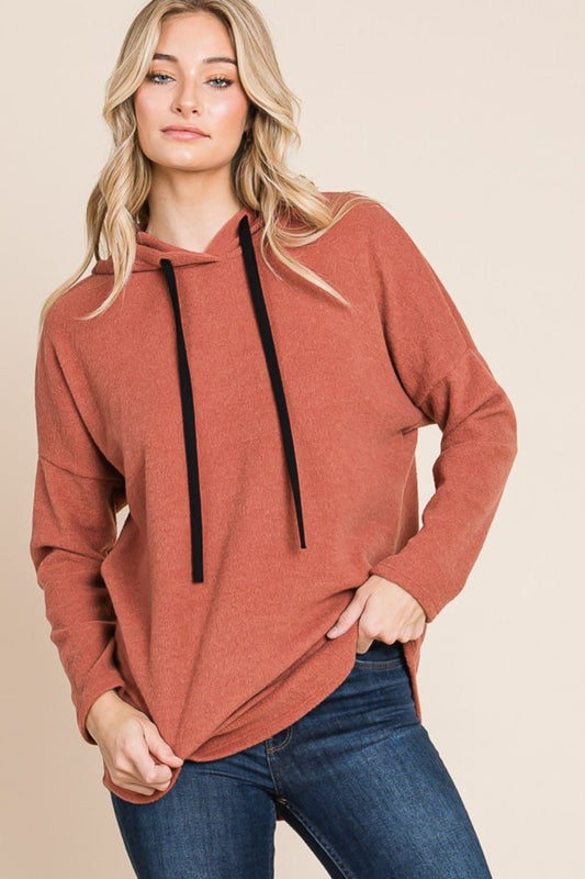 BOMBOM Contrast Drawstring Drop Shoulder Knit Hoodie - Bitsy Gypsy Boutique