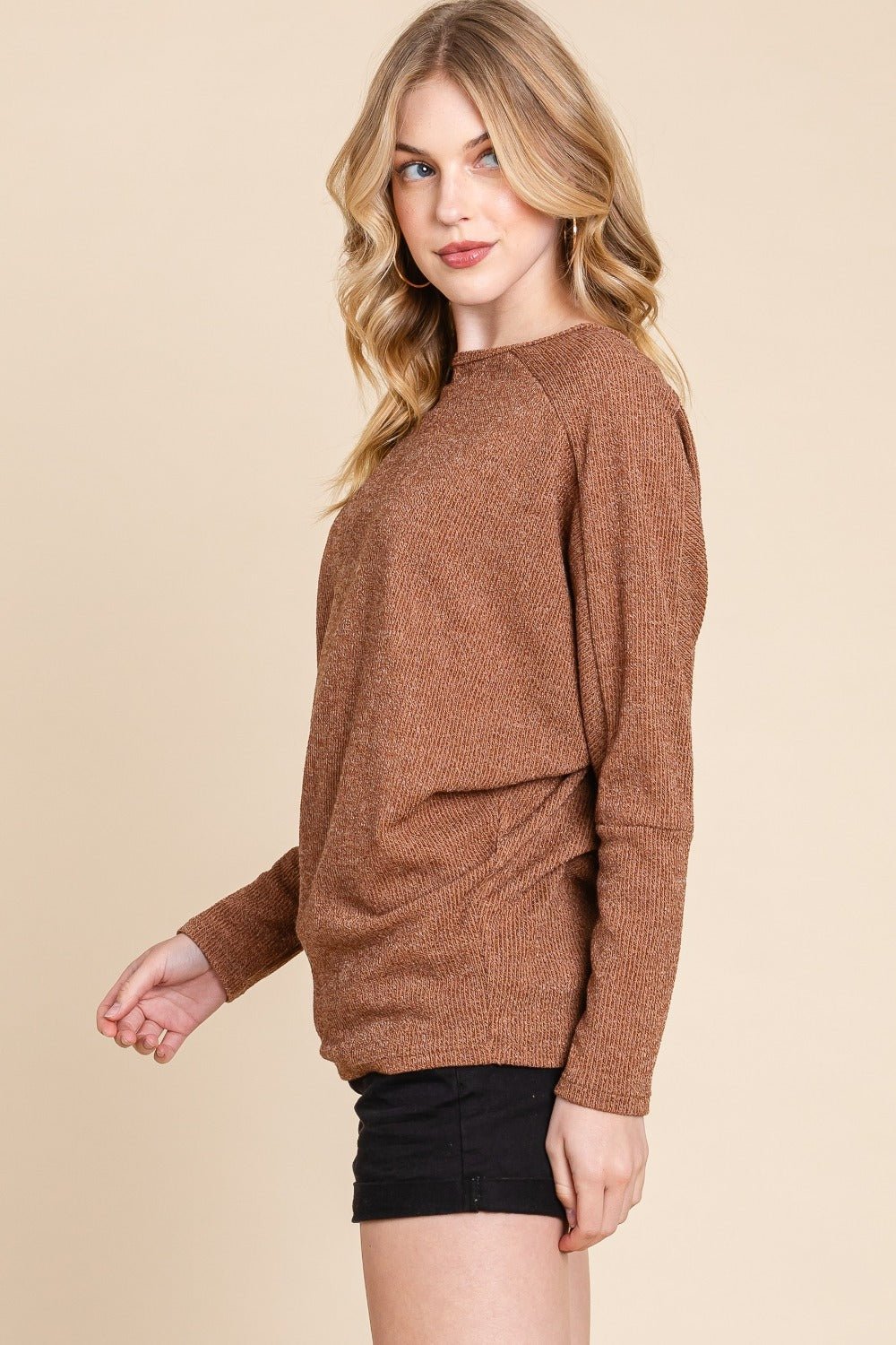 BOMBOM Drop Shoulder Long Sleeve Knit Top - Bitsy Gypsy Boutique