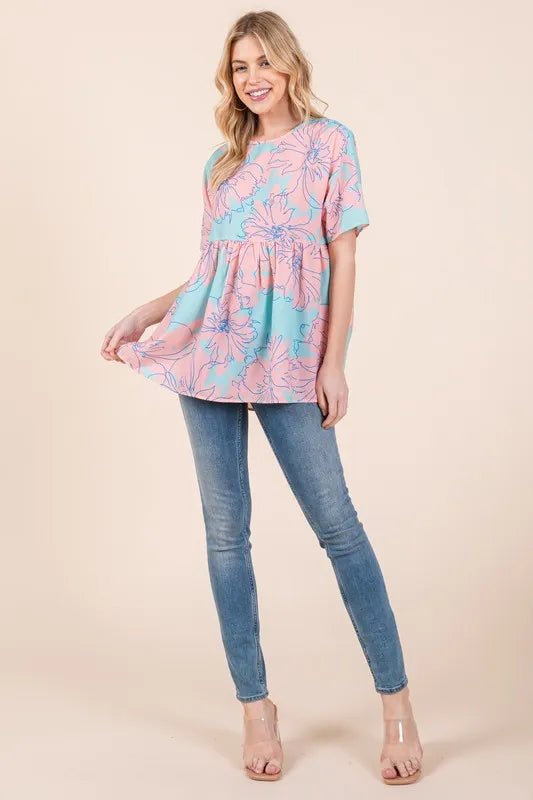 BOMBOM Floral Babydoll Tunic Top - Bitsy Gypsy Boutique