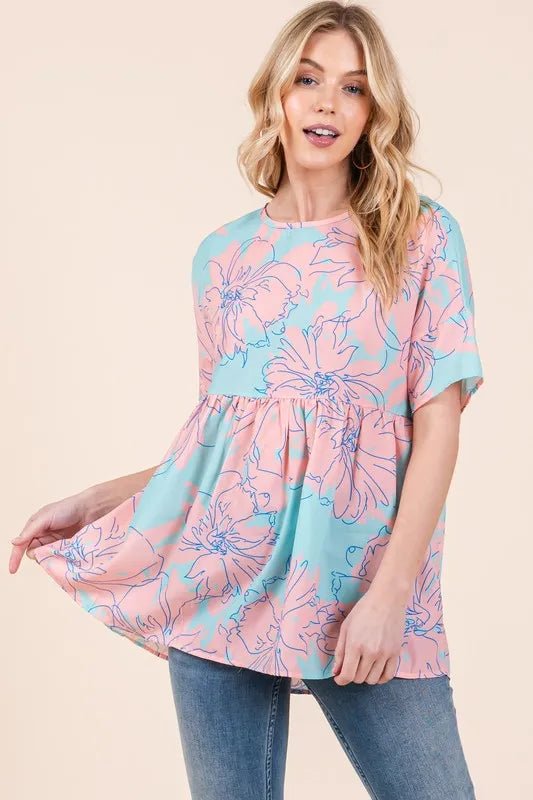 BOMBOM Floral Babydoll Tunic Top - Bitsy Gypsy Boutique