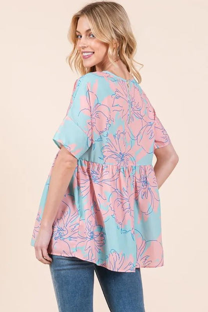 BOMBOM Floral Babydoll Tunic Top - Bitsy Gypsy Boutique