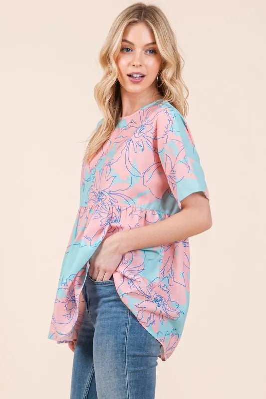 BOMBOM Floral Babydoll Tunic Top - Bitsy Gypsy Boutique