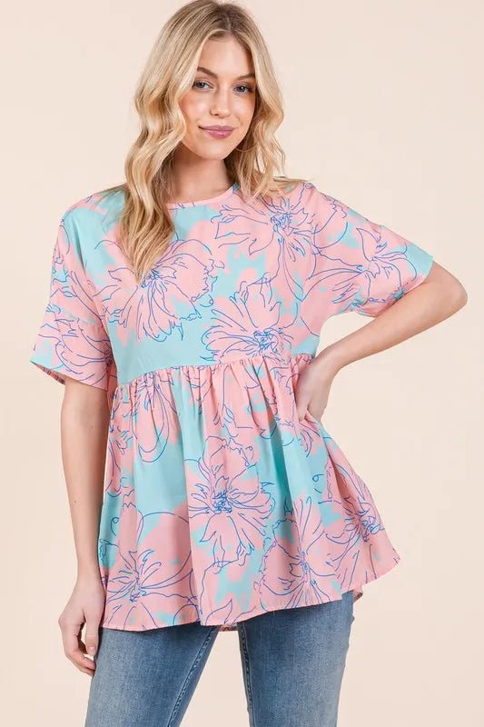 BOMBOM Floral Babydoll Tunic Top - Bitsy Gypsy Boutique