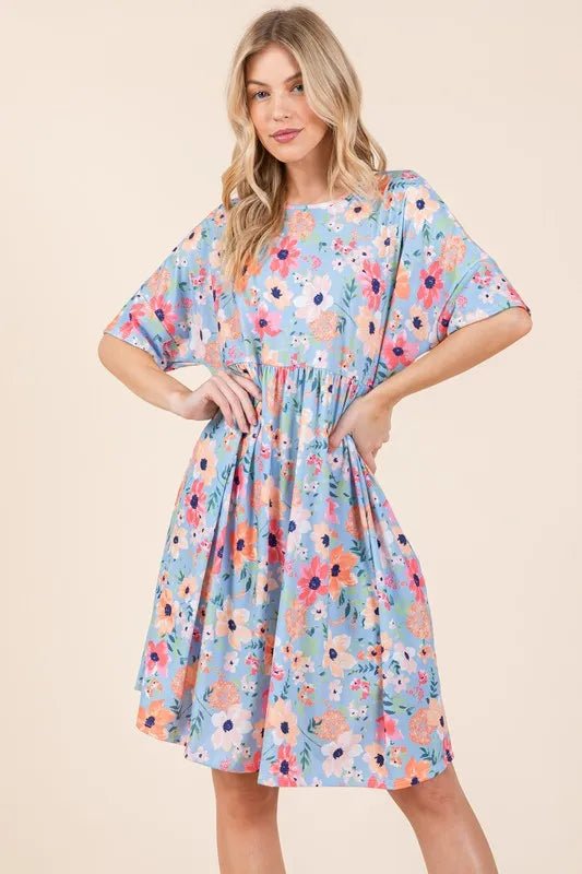 BOMBOM Floral Shirred Dress with Pockets - Bitsy Gypsy Boutique