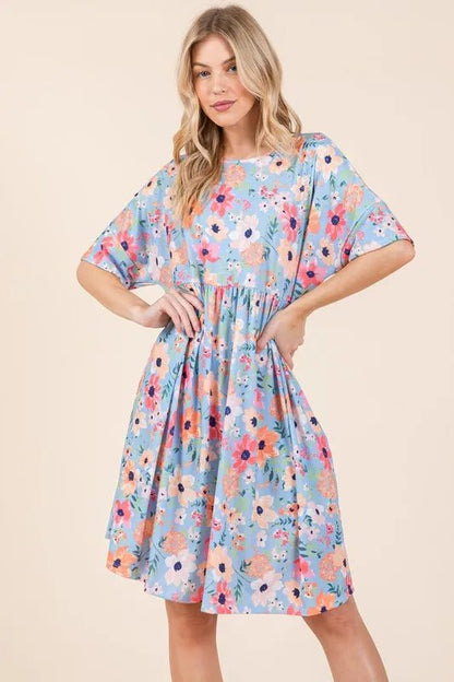 BOMBOM Floral Shirred Dress with Pockets - Bitsy Gypsy Boutique