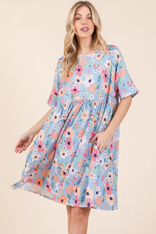 BOMBOM Floral Shirred Dress with Pockets - Bitsy Gypsy Boutique