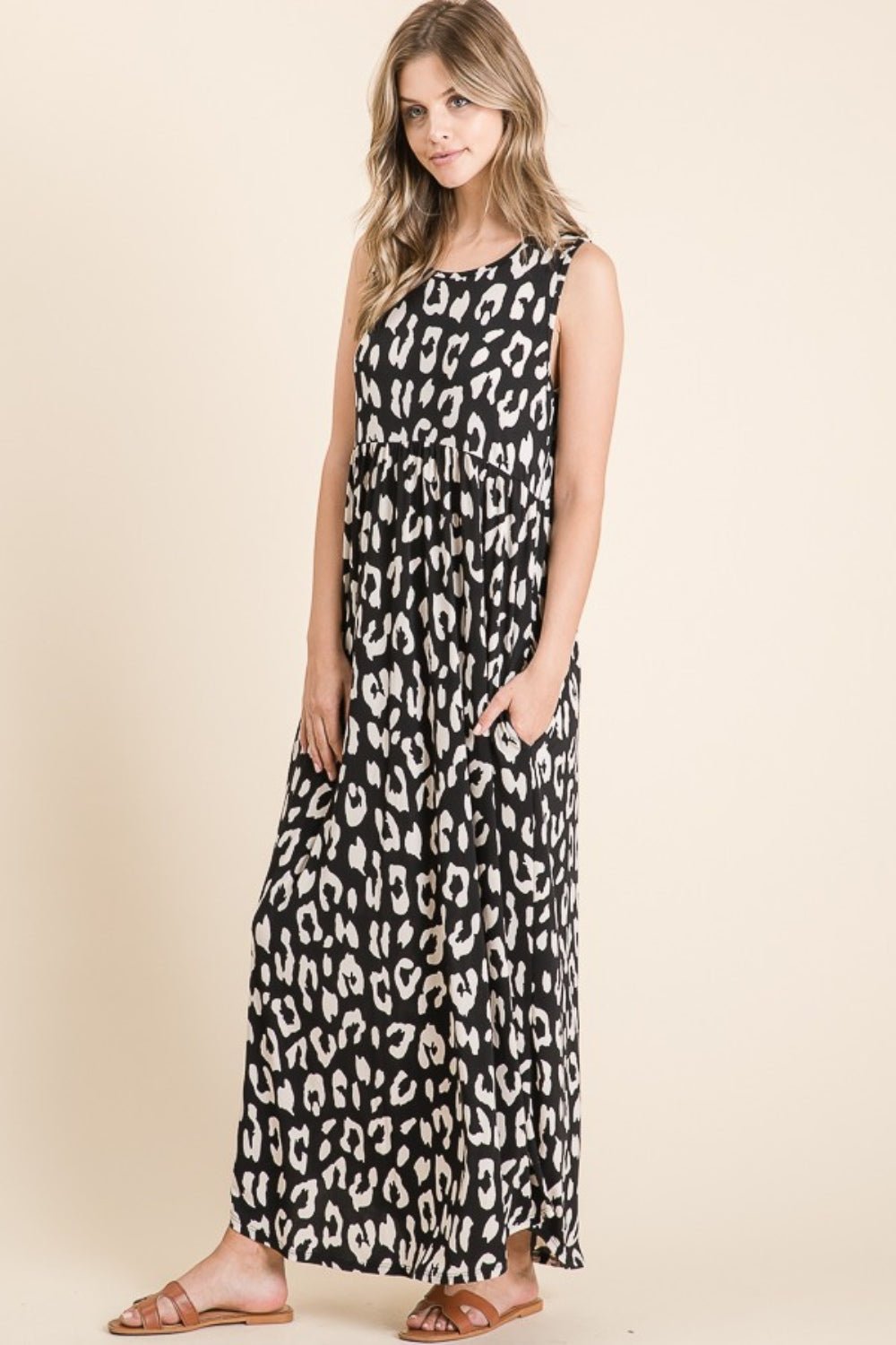 BOMBOM Leopard Maxi Dress with Pockets - Bitsy Gypsy Boutique