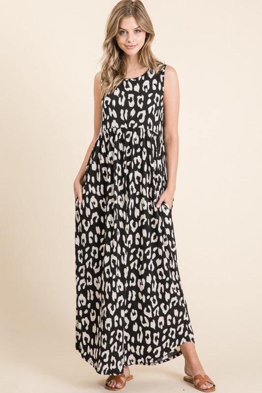 BOMBOM Leopard Maxi Dress with Pockets - Bitsy Gypsy Boutique