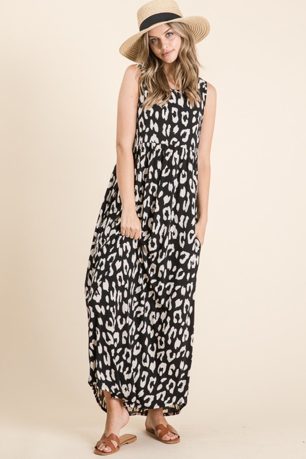 BOMBOM Leopard Maxi Dress with Pockets - Bitsy Gypsy Boutique