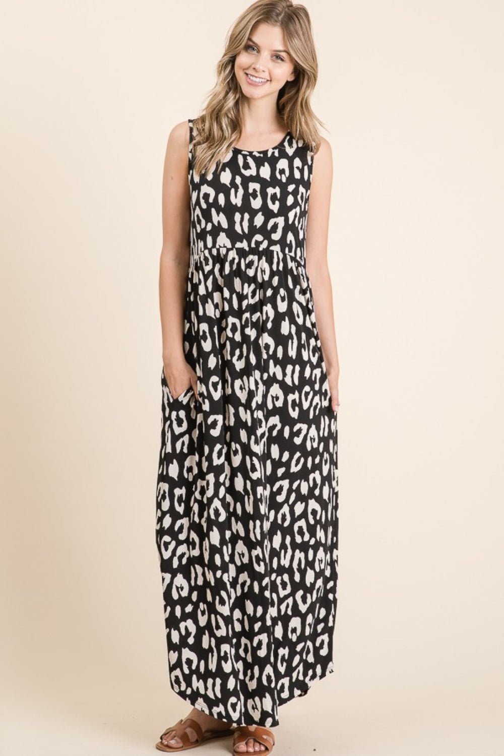 BOMBOM Leopard Maxi Dress with Pockets - Bitsy Gypsy Boutique