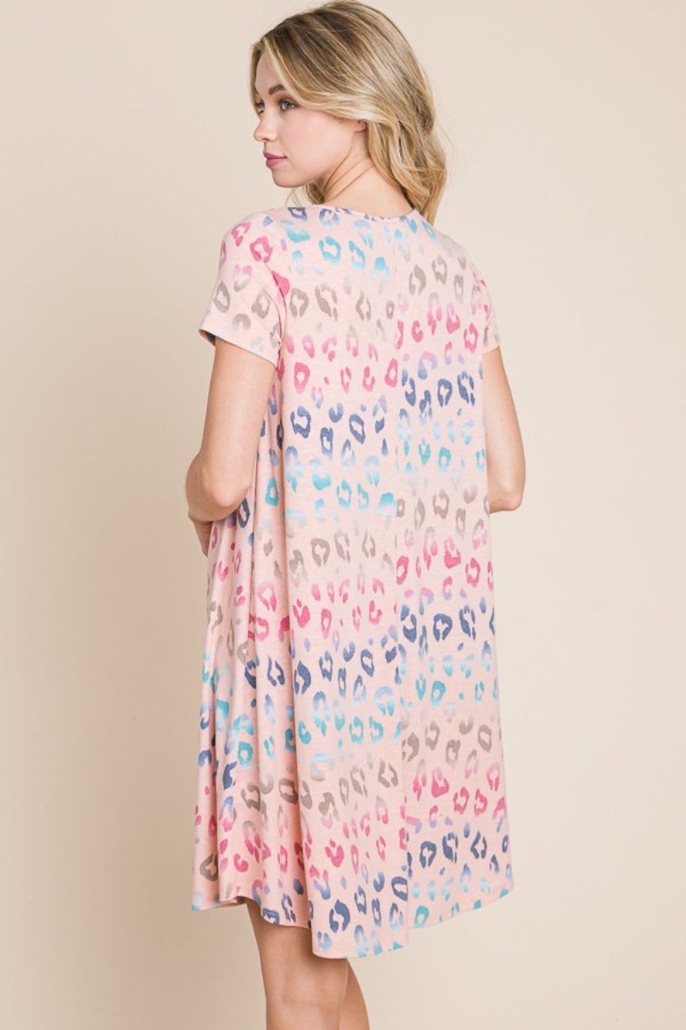 BOMBOM Leopard Round Neck Short Sleeve Dress - Bitsy Gypsy Boutique