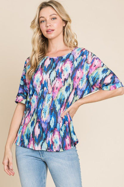 BOMBOM Lightweight Contrast Round Neck Short Sleeve T-Shirt - Bitsy Gypsy Boutique