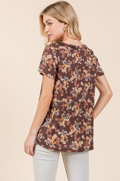 BOMBOM Lightweight Floral Round Neck Short Sleeve T-Shirt - Bitsy Gypsy Boutique