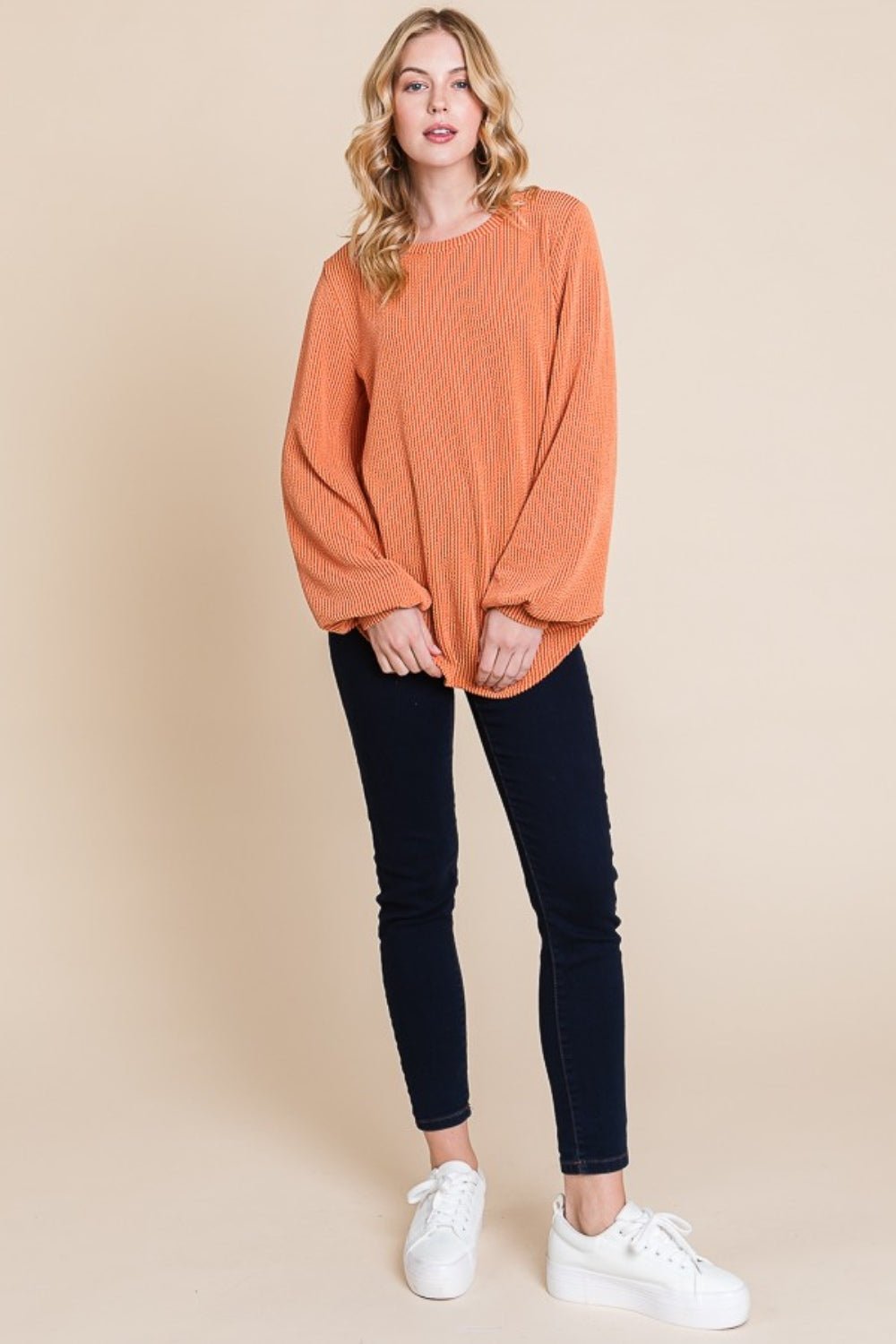 BOMBOM Long Sleeve Curved Hem Ribbed T - Shirt - Bitsy Gypsy Boutique