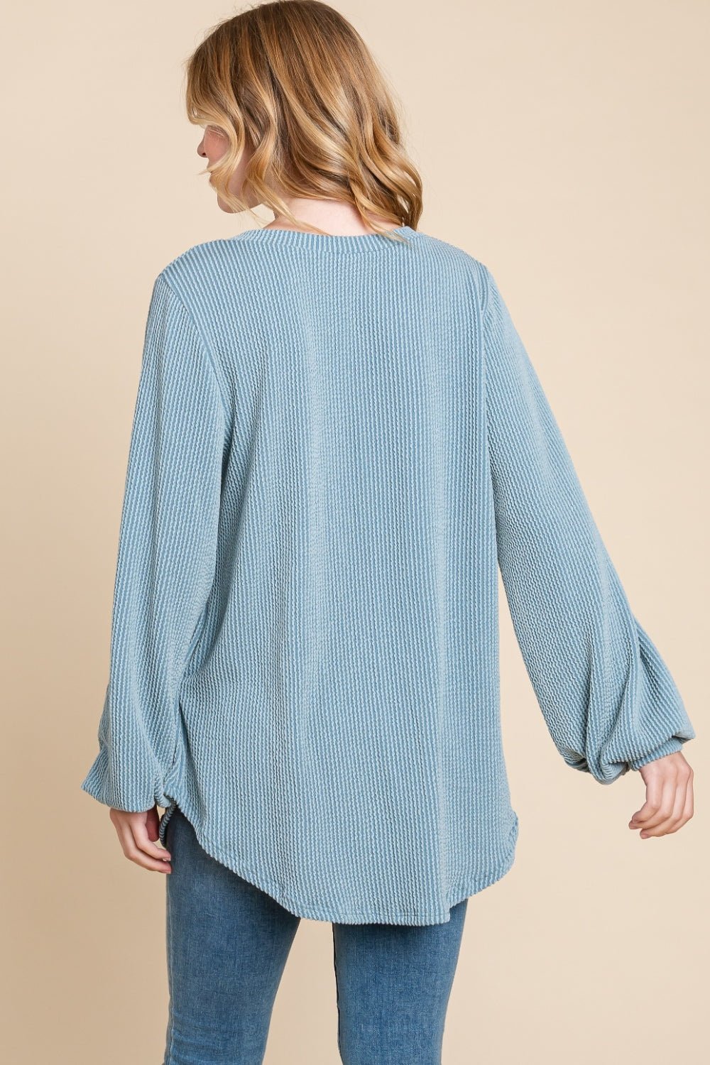 BOMBOM Long Sleeve Curved Hem Ribbed T - Shirt - Bitsy Gypsy Boutique