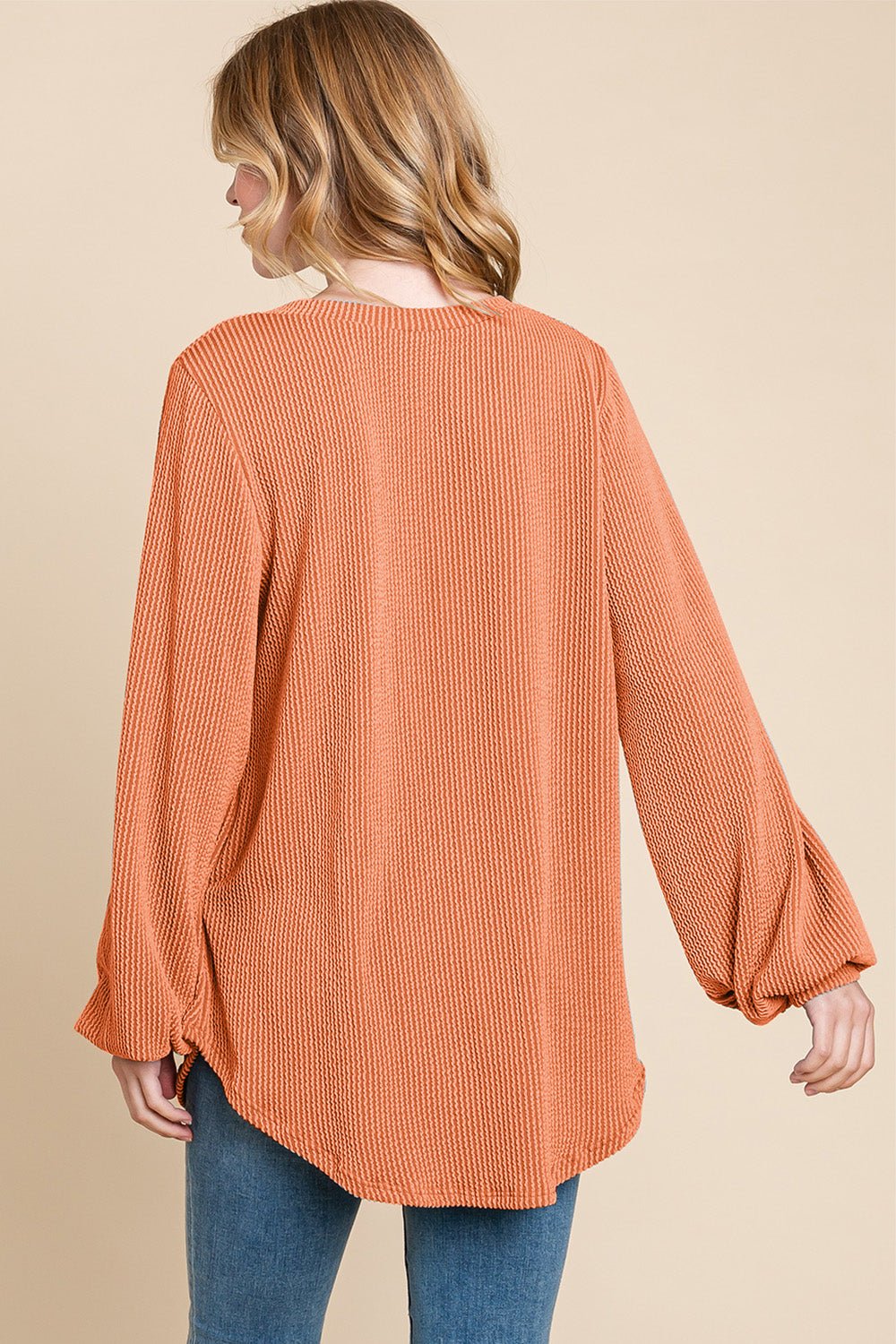 BOMBOM Long Sleeve Curved Hem Ribbed T - Shirt - Bitsy Gypsy Boutique