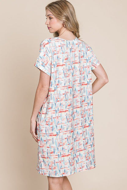 BOMBOM Printed Round Neck Short Sleeve Tee Dress - Bitsy Gypsy Boutique