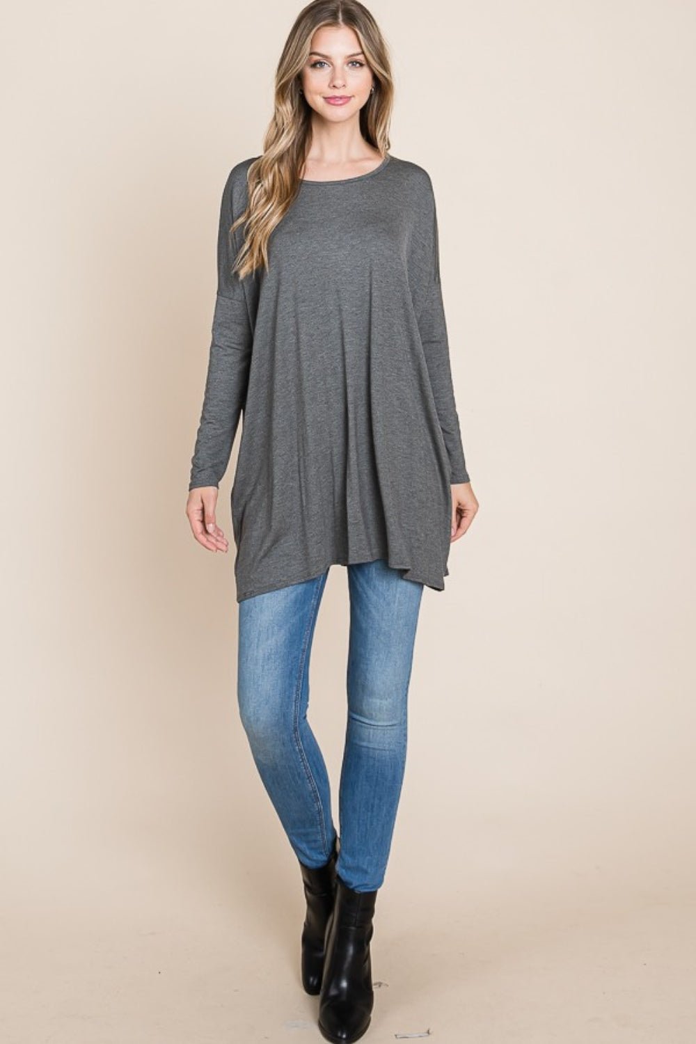 BOMBOM Round Neck Long Sleeve Oversized Top - Bitsy Gypsy Boutique