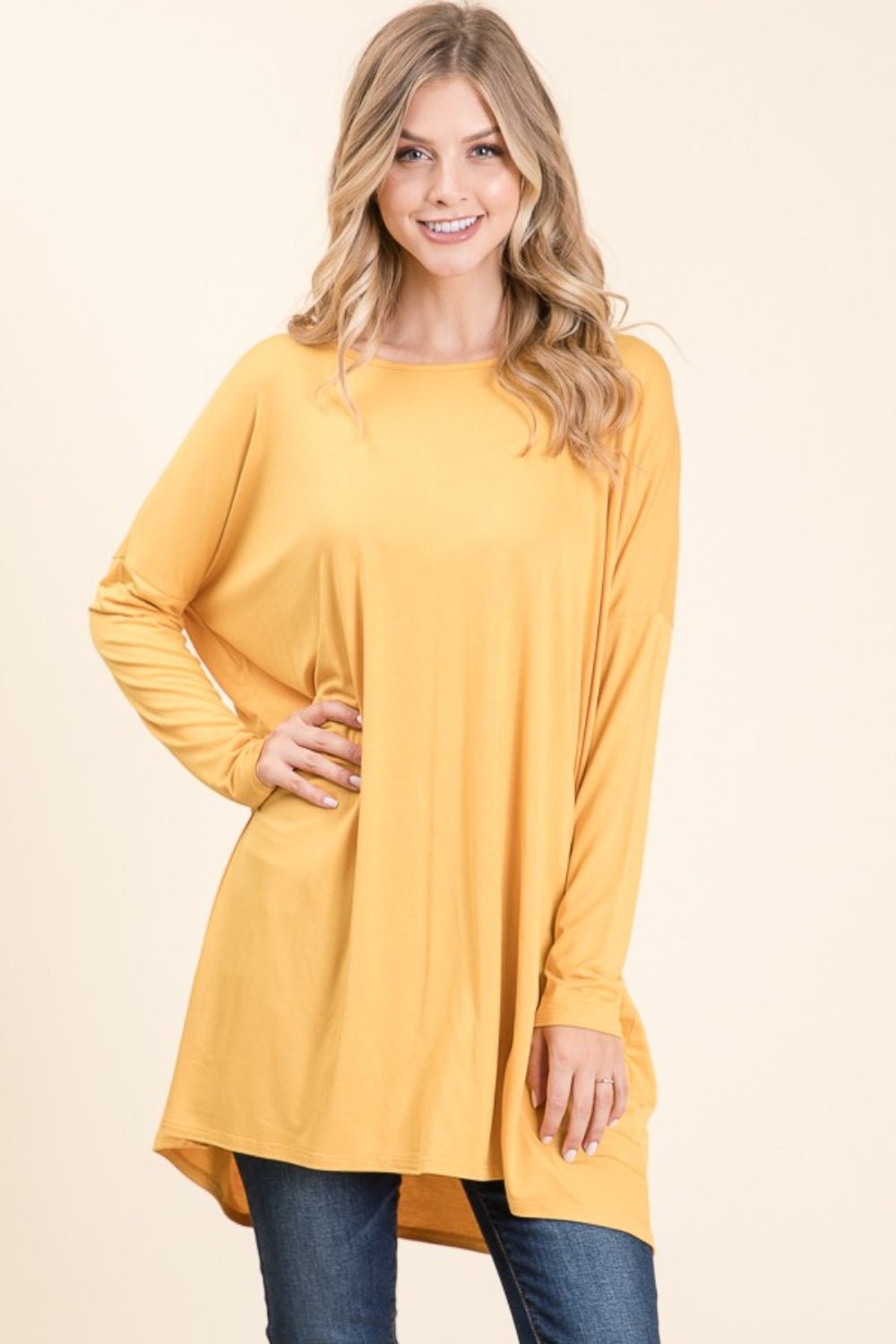 BOMBOM Round Neck Long Sleeve Oversized Top - Bitsy Gypsy Boutique