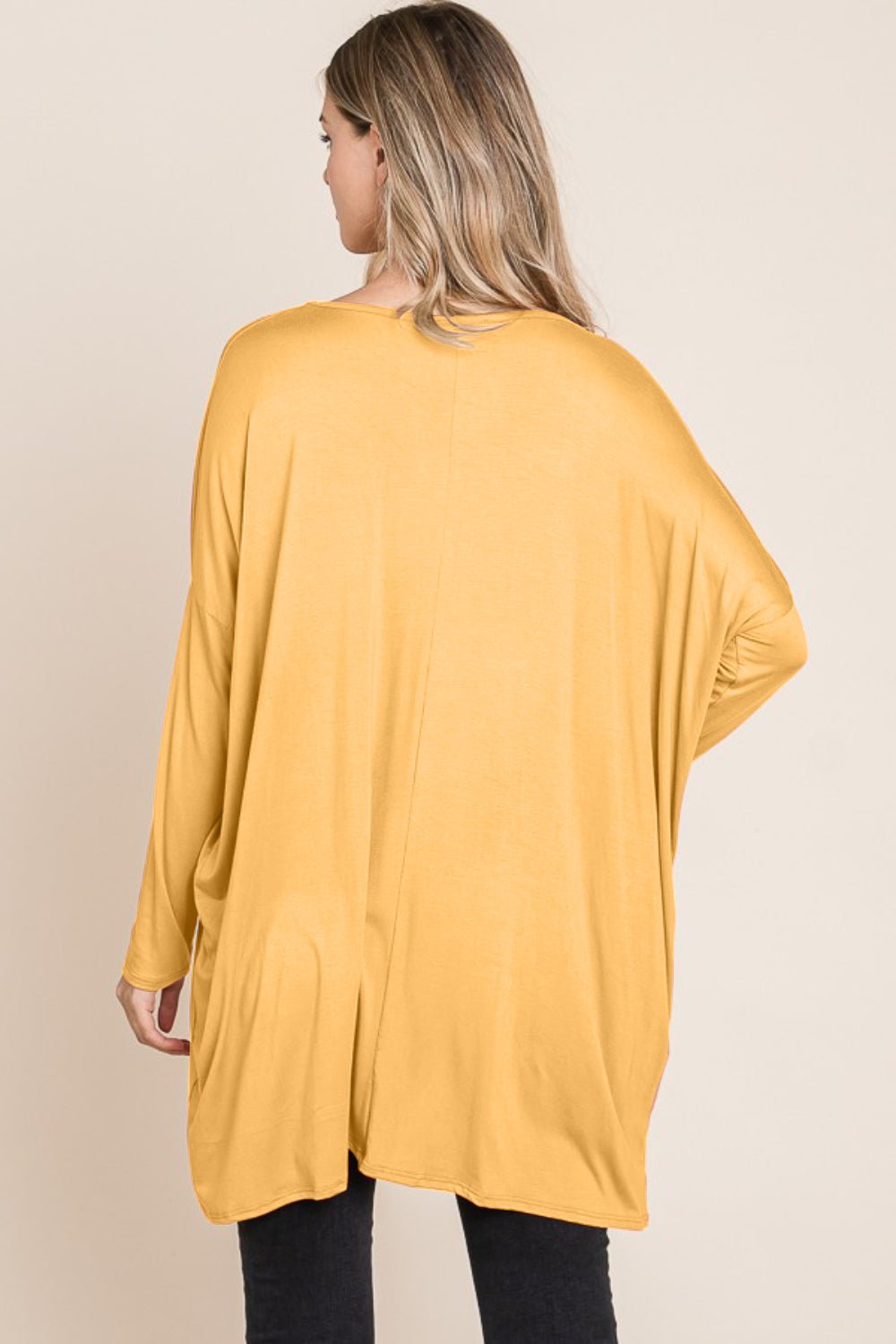 BOMBOM Round Neck Long Sleeve Oversized Top - Bitsy Gypsy Boutique