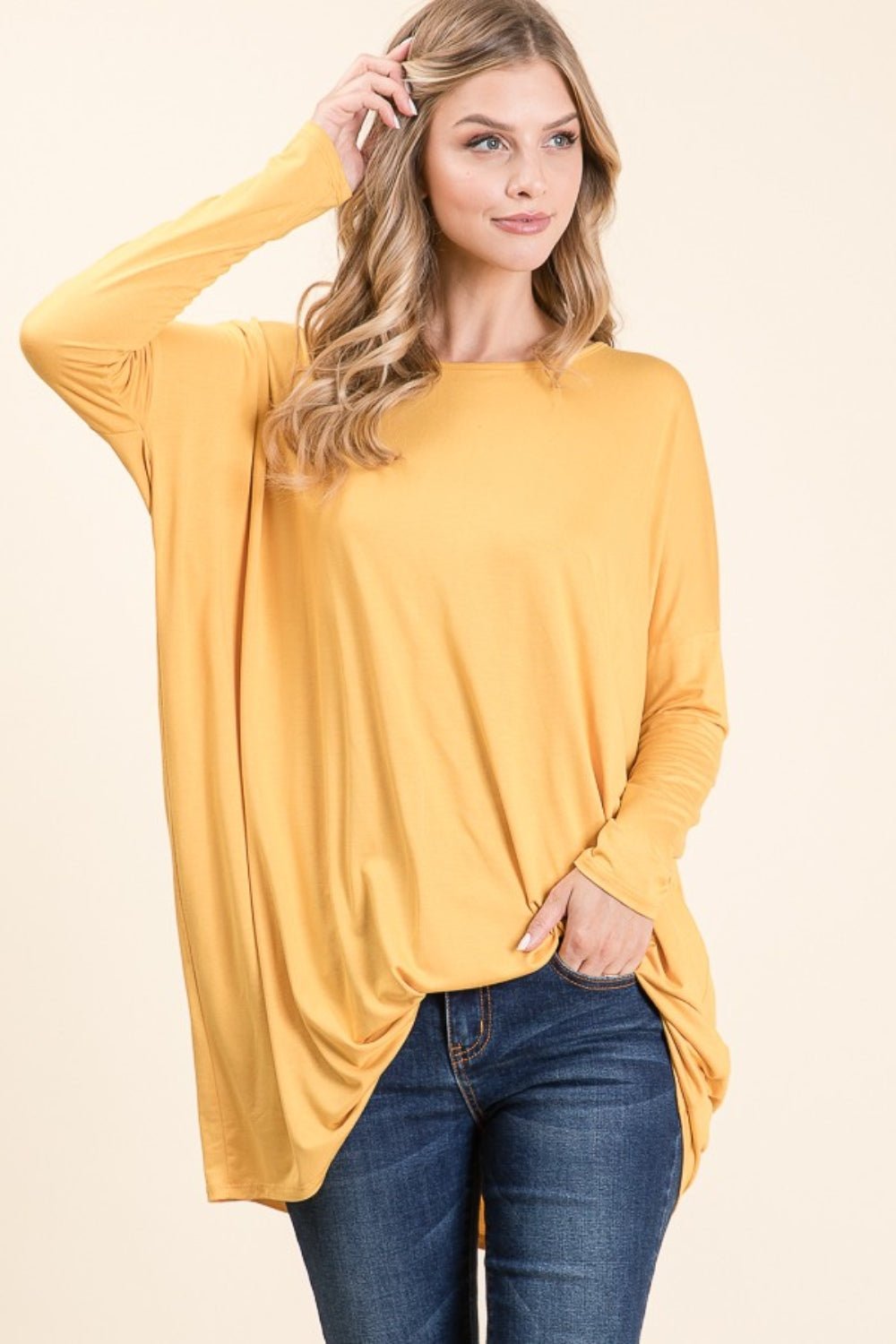 BOMBOM Round Neck Long Sleeve Oversized Top - Bitsy Gypsy Boutique