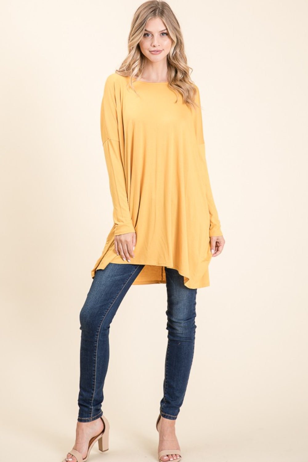 BOMBOM Round Neck Long Sleeve Oversized Top - Bitsy Gypsy Boutique