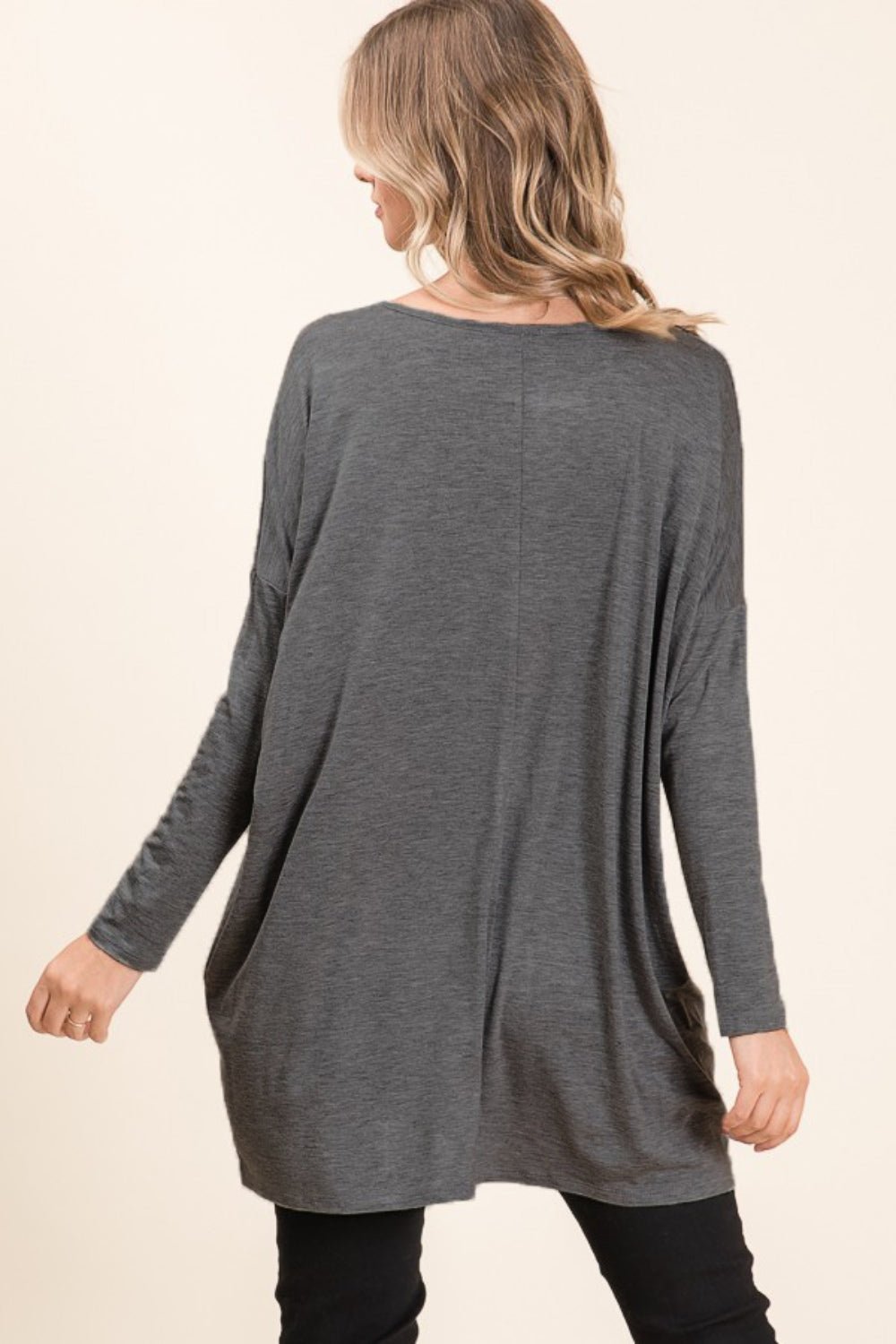 BOMBOM Round Neck Long Sleeve Oversized Top - Bitsy Gypsy Boutique