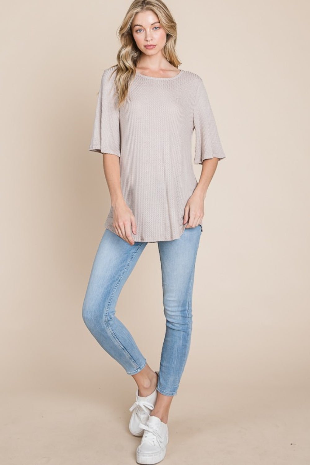 BOMBOM Round Neck Waffle Knit T - Shirt - Bitsy Gypsy Boutique