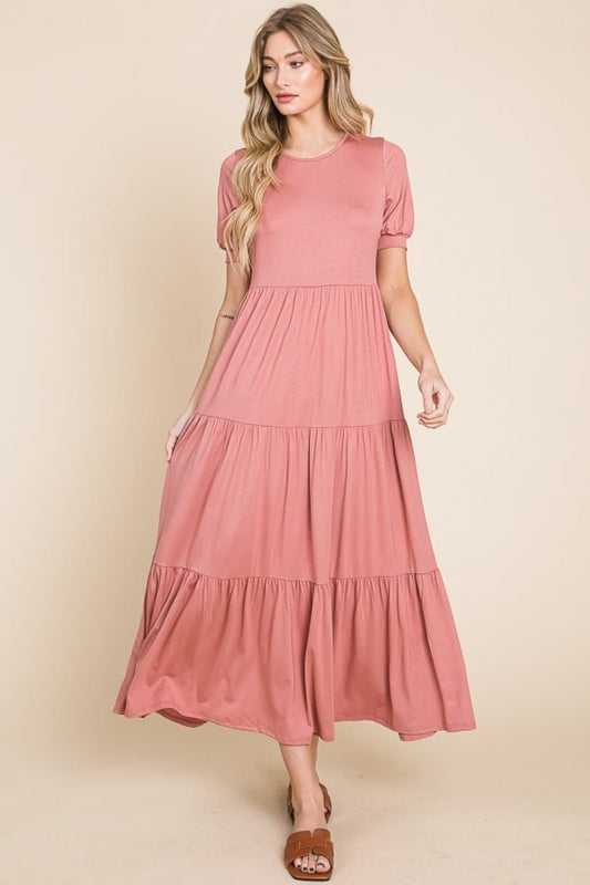 BOMBOM Short Sleeve Tiered Maxi Dress - Bitsy Gypsy Boutique