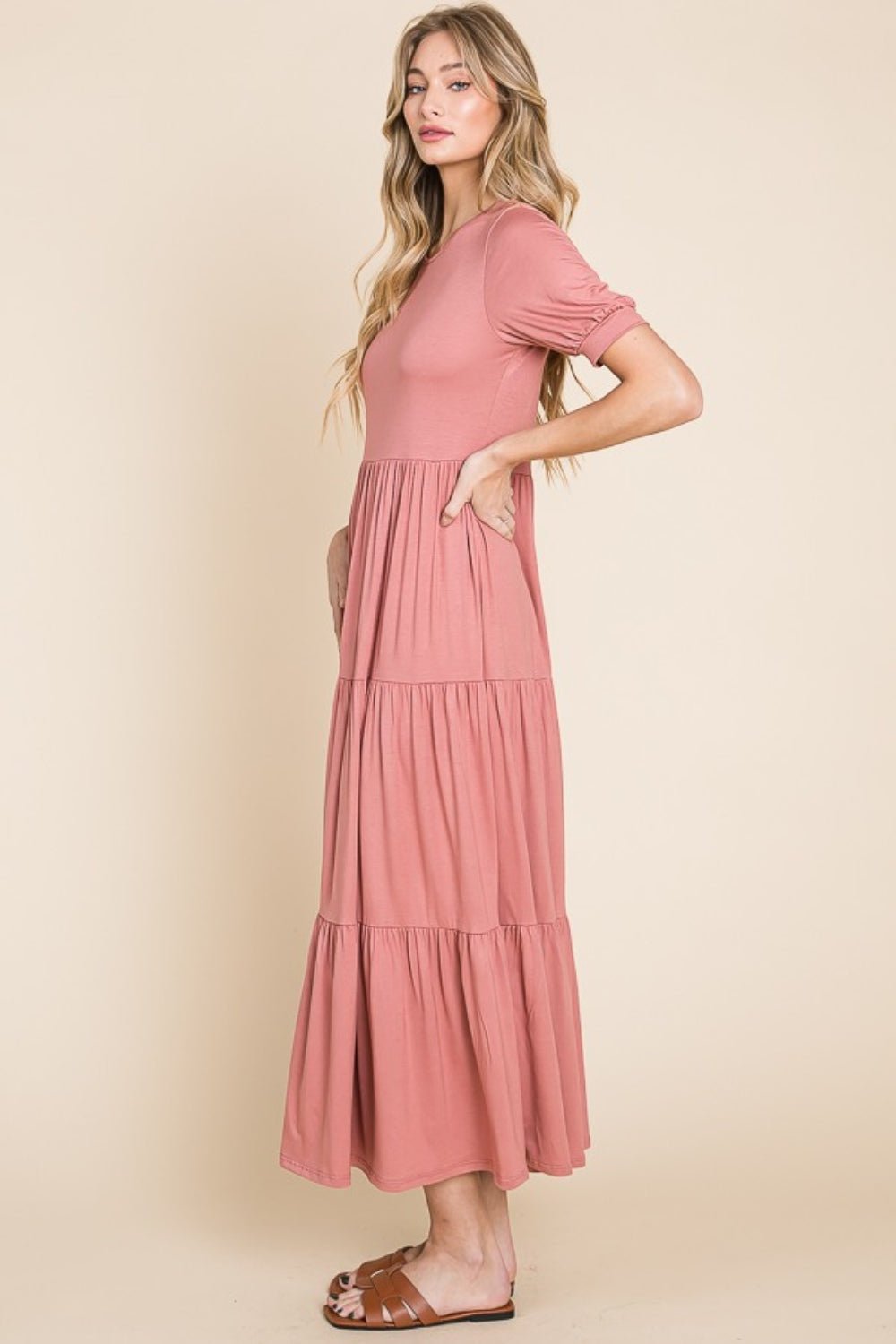 BOMBOM Short Sleeve Tiered Maxi Dress - Bitsy Gypsy Boutique