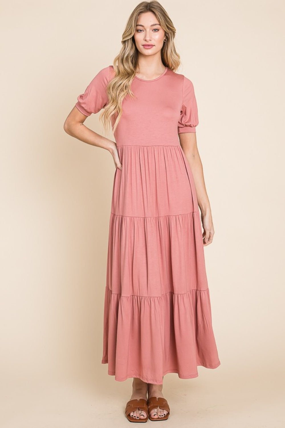 BOMBOM Short Sleeve Tiered Maxi Dress - Bitsy Gypsy Boutique