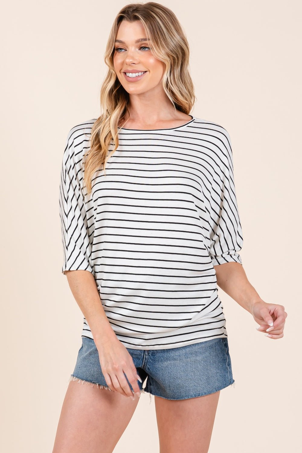 BOMBOM Striped Boat Neck Dolman Sleeve Top - Bitsy Gypsy Boutique