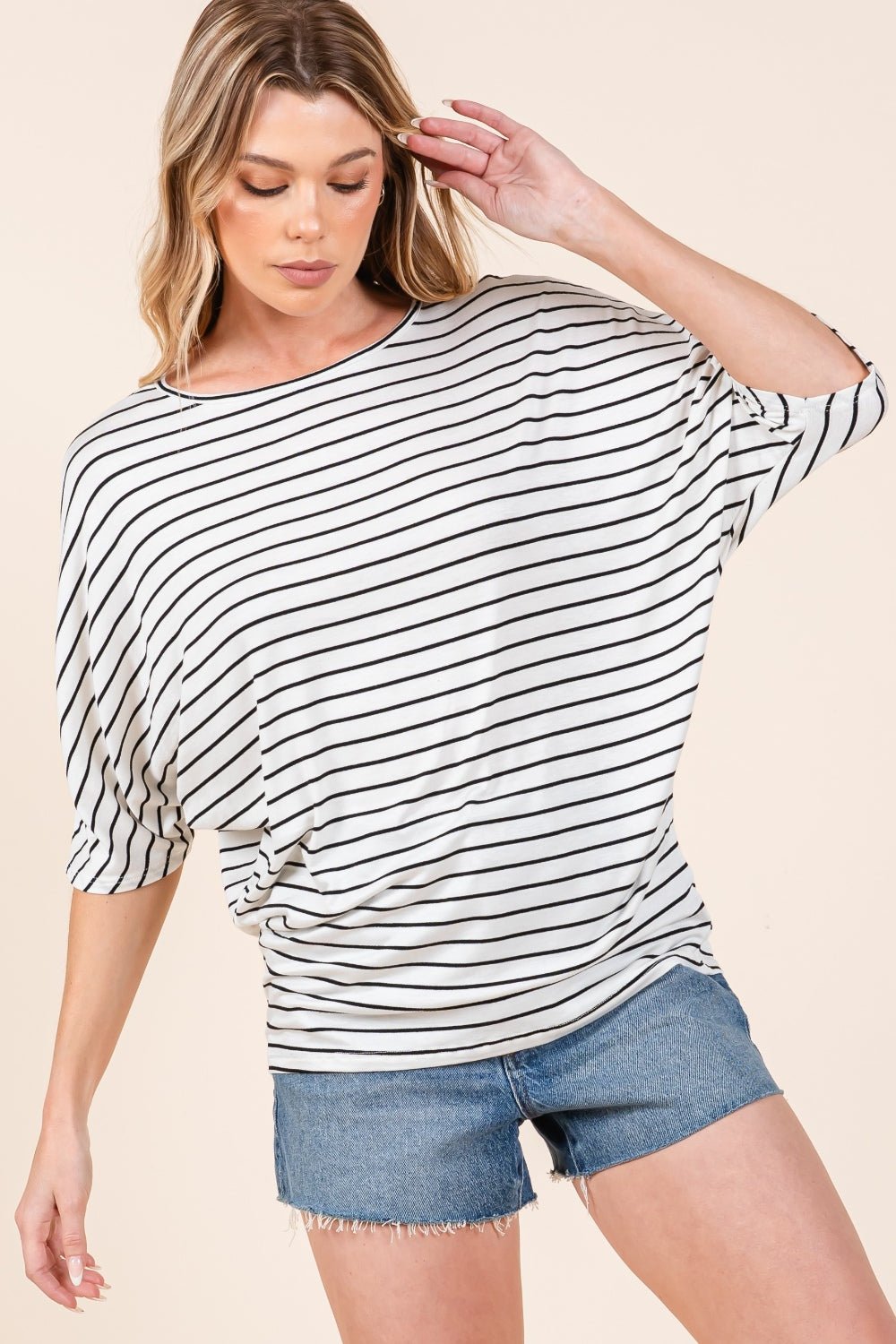 BOMBOM Striped Boat Neck Dolman Sleeve Top - Bitsy Gypsy Boutique