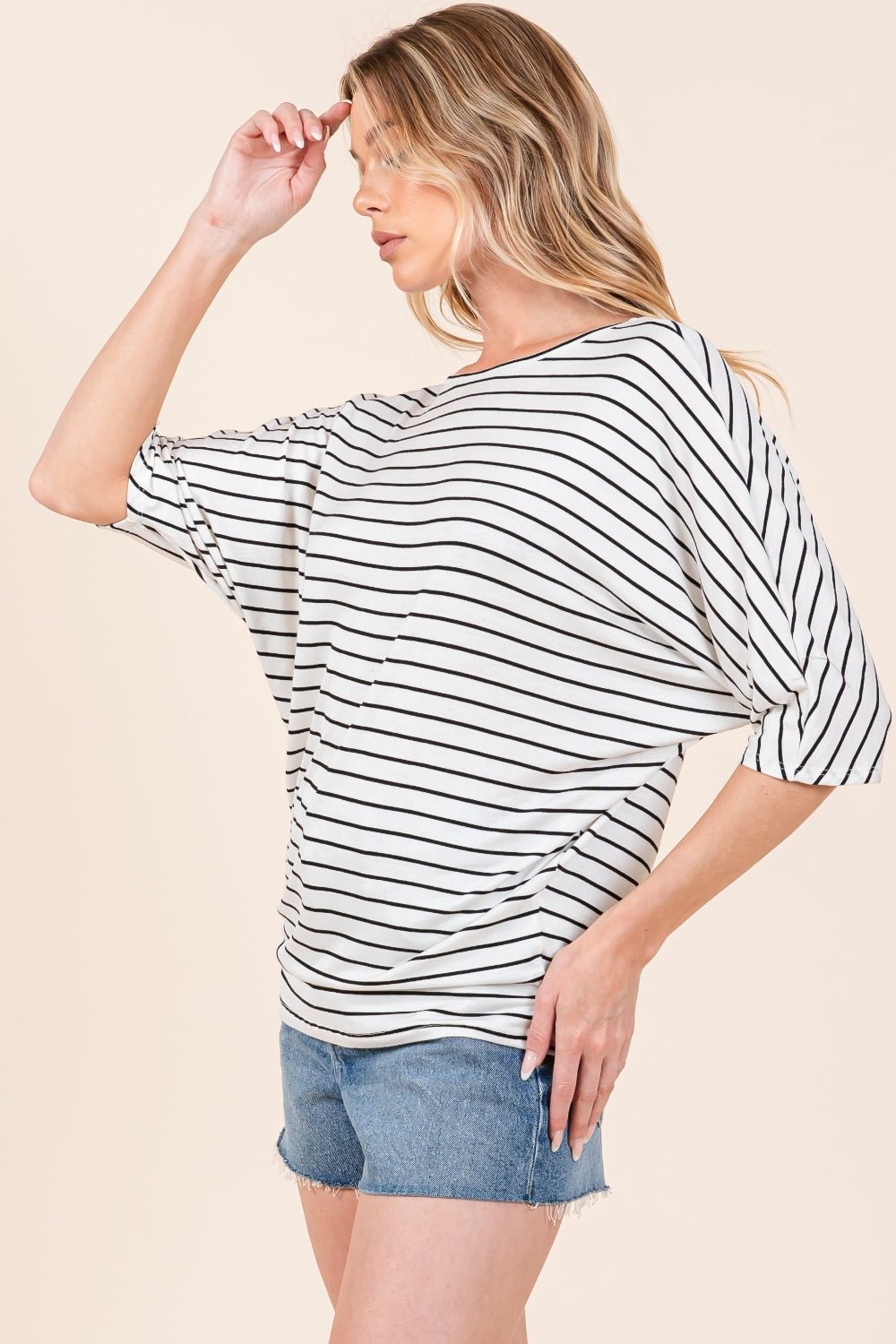 BOMBOM Striped Boat Neck Dolman Sleeve Top - Bitsy Gypsy Boutique