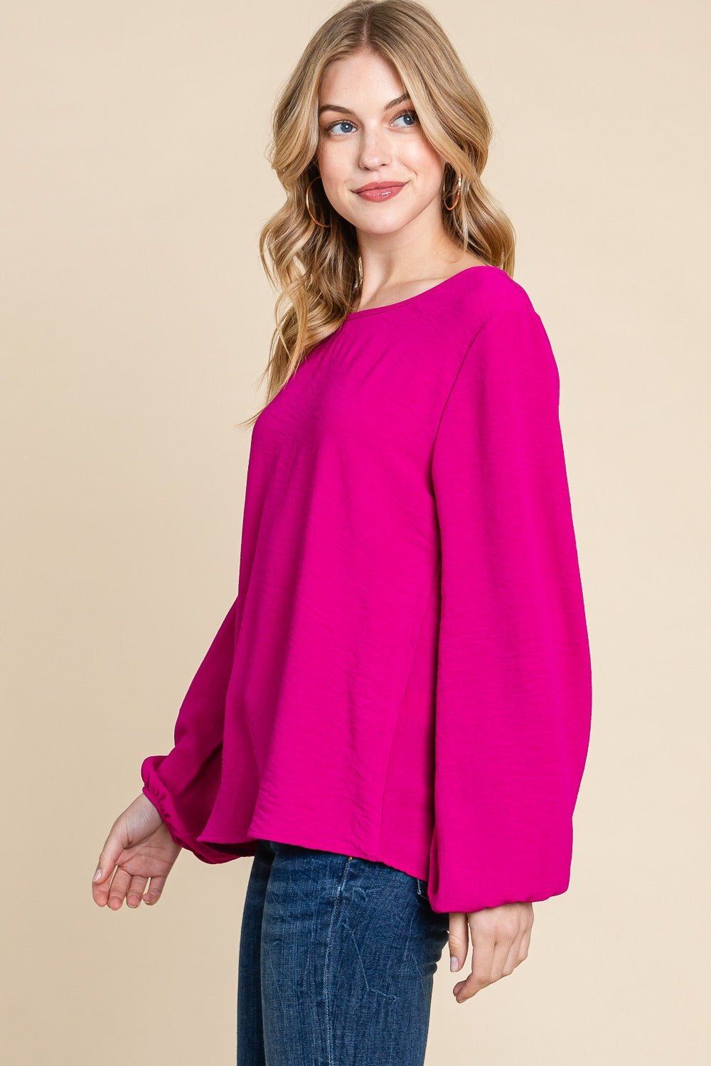 BOMBOM Textured Balloon Sleeve Top - Bitsy Gypsy Boutique