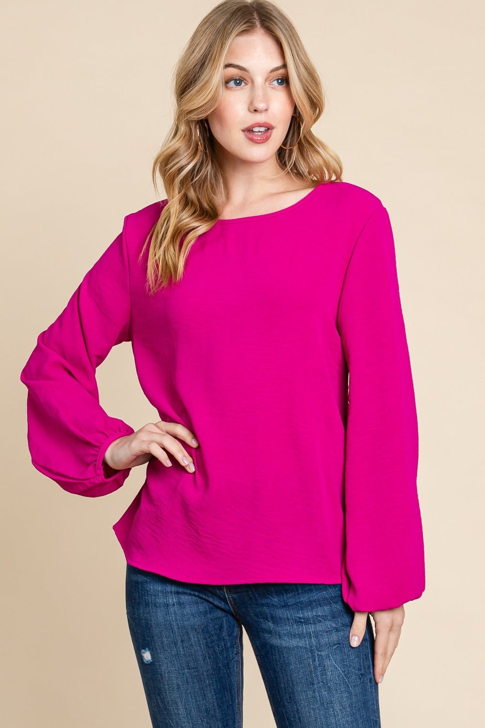 BOMBOM Textured Balloon Sleeve Top - Bitsy Gypsy Boutique