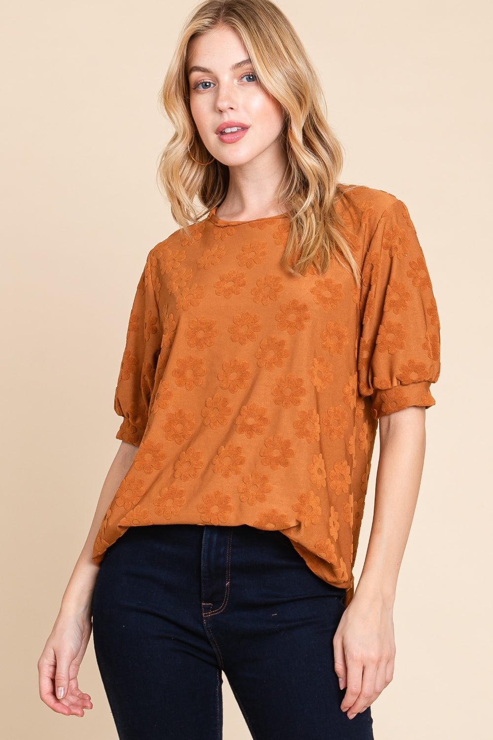 BOMBOM Textured Floral Pattern Top - Bitsy Gypsy Boutique