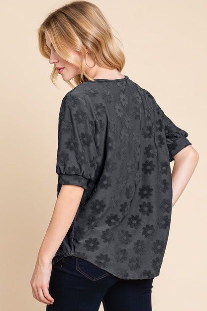 BOMBOM Textured Floral Pattern Top - Bitsy Gypsy Boutique