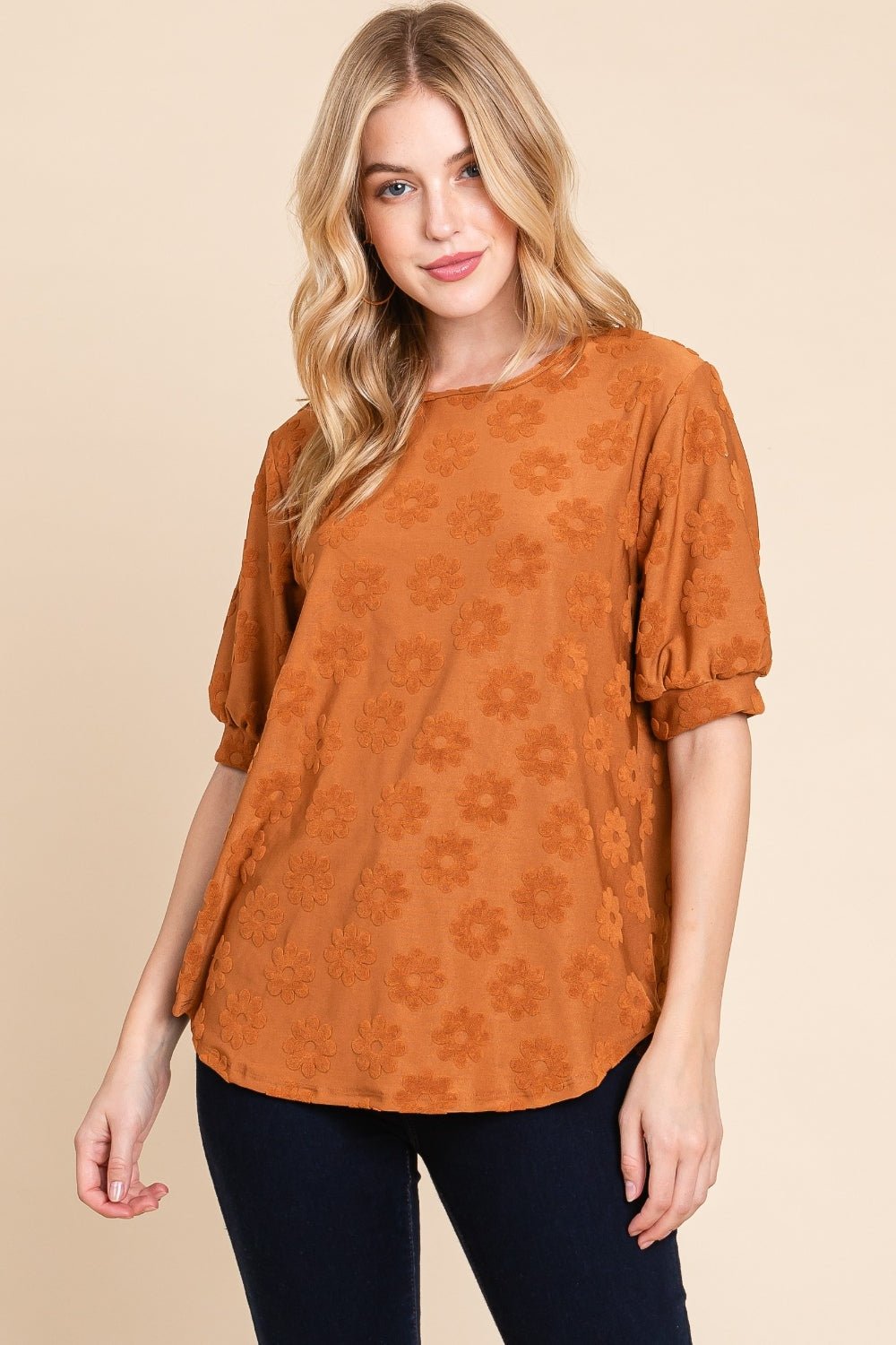 BOMBOM Textured Floral Pattern Top - Bitsy Gypsy Boutique